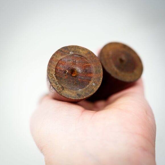 VTG Mid Century 4.5" Tulip Teak Wood Taper Candlesticks Denmark MCM pair - Picture 7 of 7